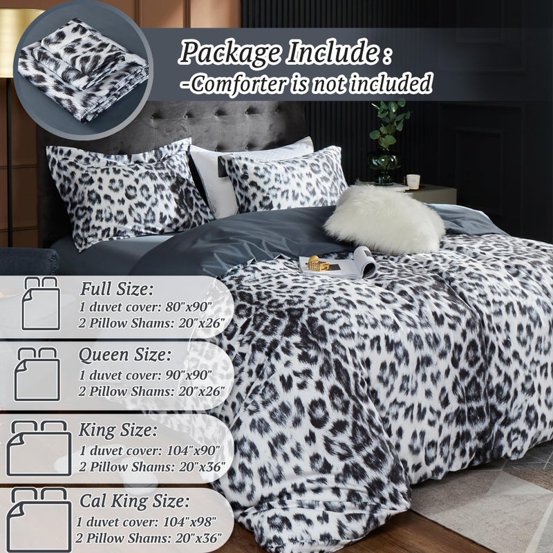 MILDLY 100% Long Staple Cotton Duvet Cover Set Leopard Print Designed Pattern Comforter Cover Set White & Black Cheetah Animal - Image 4